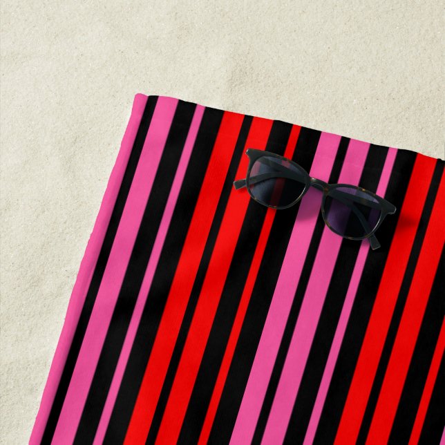 Black Red Pink Vertical Stripes Design Classic  Beach Towel (In Situ)