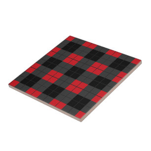 Black Red Plaid Check  Ceramic Tile