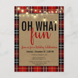 Black & Red Plaid Check Fun Holiday Invitation