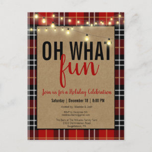 Black & Red Plaid Check Fun Invitation de fête de 