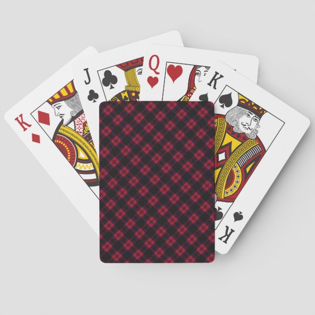 Black Red Plaid Check Playing Cards (Back)