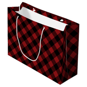 Black & Red Plaid Checked - Large Gift Bag