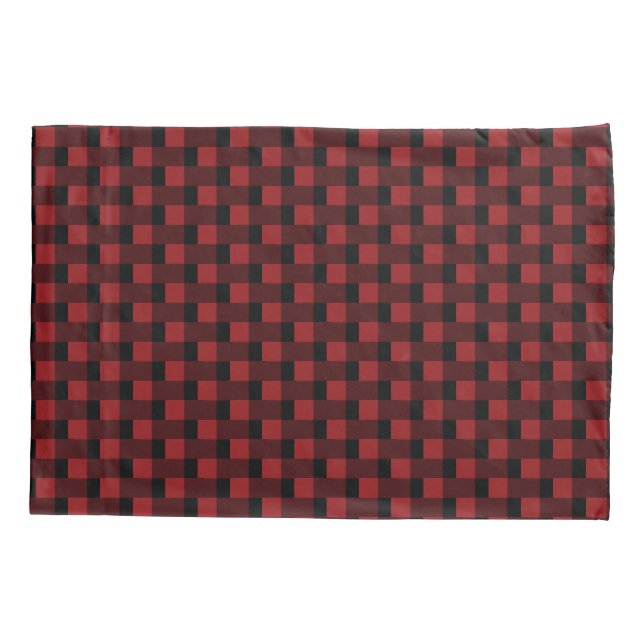 Black Red Plaid Checked Pillow Case (Back)