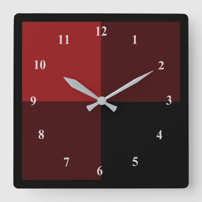 Black & Red Plaid Checked - Square Wall Clock (Front)