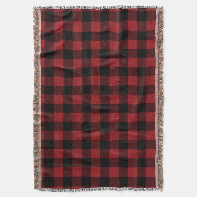 Black & Red Plaid Checked - Throw Blanket (Front Vertical)