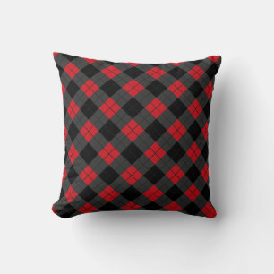 Black & Red Plaid Checked Throw Pillow