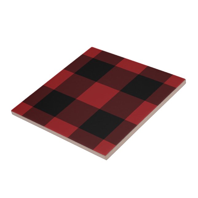 Black &Red Plaid Checked - Tile (Side)