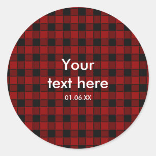 Black & Red Plaid Chequered 2 Party Favour Sticker