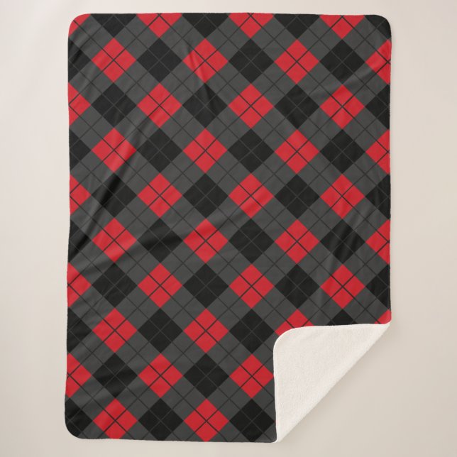 Black Red Plaid Sherpa Blanket (Front)