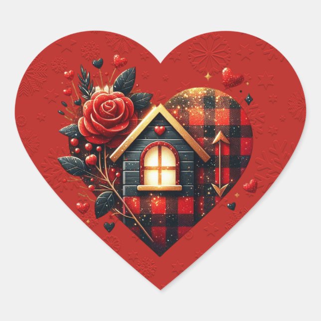  Black Red Plaid Valentine Heart Heart Sticker (Front)