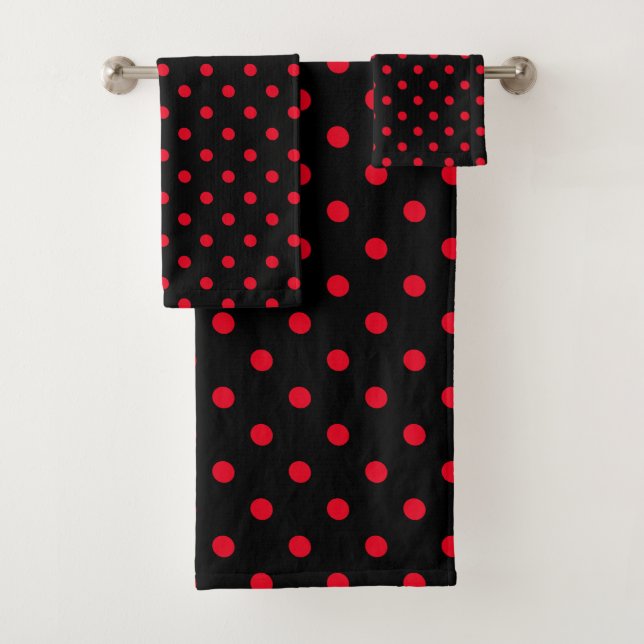 Black Red Polka Dot Bath Towel Set (Insitu)