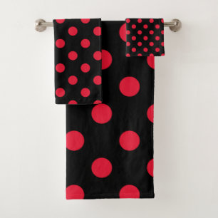 Black & Red Polka Dots Dot Bath Towel Set