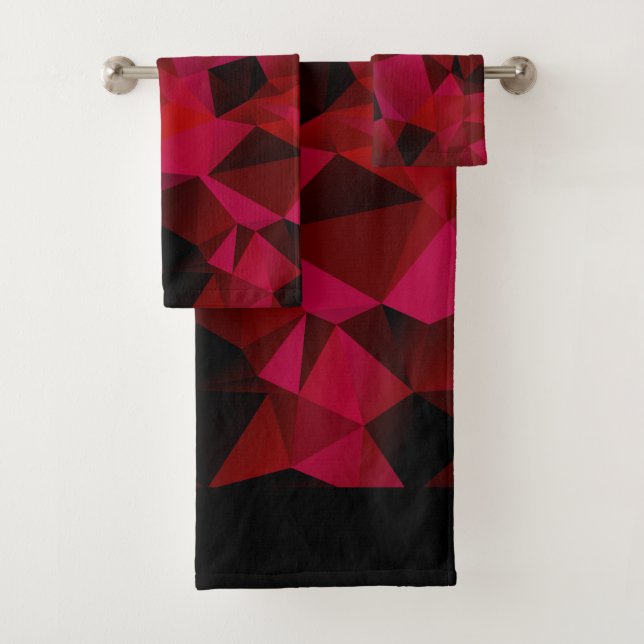 Black red, polygonal bath towel set (Insitu)