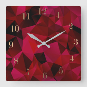 Black red, polygonal square wall clock