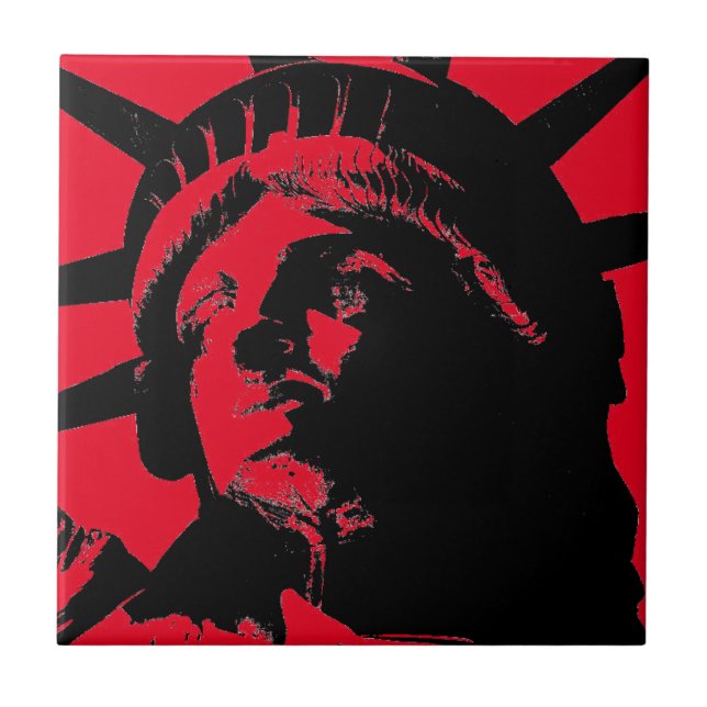 Black & Red Pop Art Statue of Liberty Tile (Front)