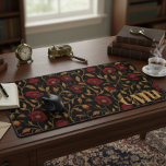 Black & Red Poppy Vintage William Morris Monogram Desk Mat<br><div class="desc">Adorn your desk with a touch of classic art history with this custom William Morris-inspired floral desk mat. Featuring a beautiful vintage botanical poppy pattern in rich, earthy tones of deep red, black and gold, this large mousepad transforms your workspace into a work of art. The intricate, retro-style floral design...</div>