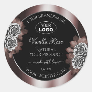 Black Red Product Labels Silver Frame Roses Logo