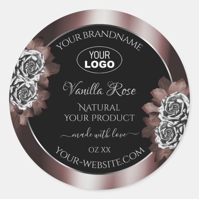 Black Red Product Labels Silver Frame Roses Logo (Front)