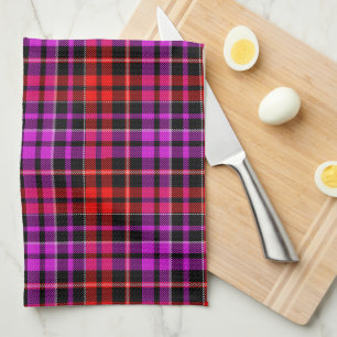 Black Red Purple Plaid Tartan Design Kitchen Towel