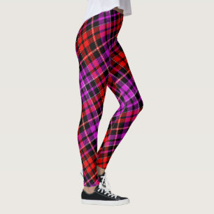 Black Red Purple Plaid Tartan Design  Leggings