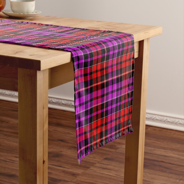 Black Red Purple Plaid Tartan Design  Short Table Runner (In Situ)