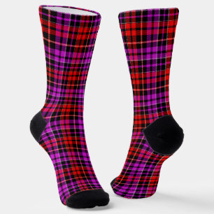 Black Red Purple Plaid Tartan Design  Socks