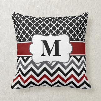 Black Red Quatrefoil Chevron Throw Pillow