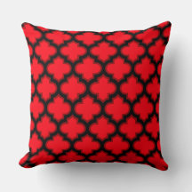 Black Red Quatrefoil Trellis Throw Pillow