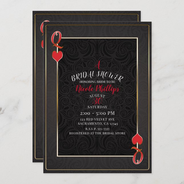 Black & Red Queen of Hearts Bridal Shower Invitation (Front/Back)