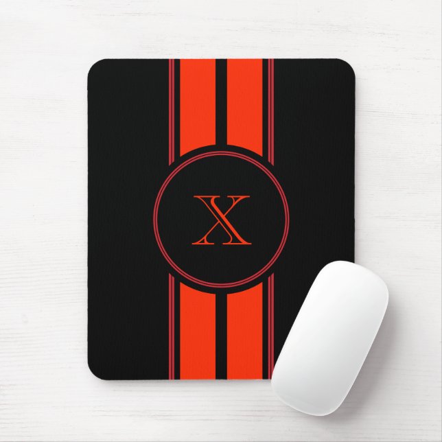 Black Red Racing Stripes Monogram Mouse Pad (With Mouse)