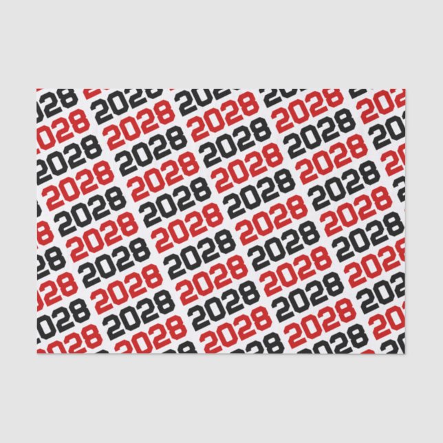 Black & Red Repeating Class Year Graduation Tissue Paper (Front)