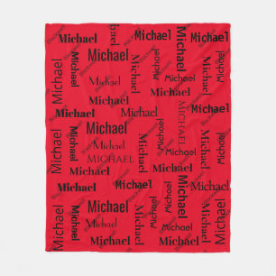 Black & Red Repeating First & Last Name Fleece Blanket