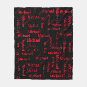Black & Red Repeating First & Last Name Fleece Blanket