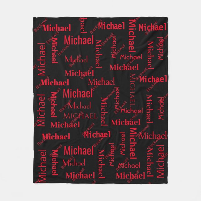 Black & Red Repeating First & Last Name  Fleece Blanket (Front)