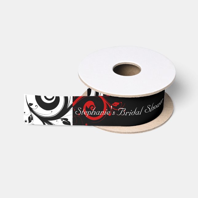 Black Red Reverse Swirl Wedding Bridal Shower Satin Ribbon (Spool)