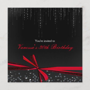 Black Red Ribbon Bow Rhinestones Party Invitations