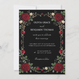 Black Red Rose Border Wedding Invitation