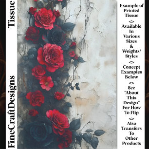 Black Red Roses, Aged Weathered Wall CQ5 Decoupage Tissue Paper