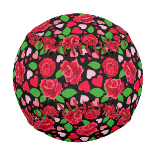 Black Red Roses Flower Lover Hearts Valentines Day Baseball