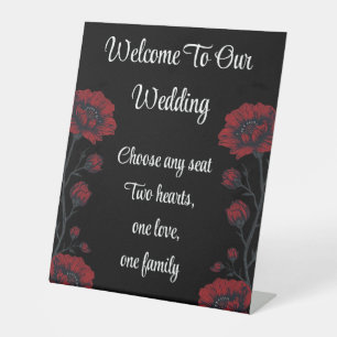 Black & Red Roses Gothic Welcome to Our Wedding  Pedestal Sign
