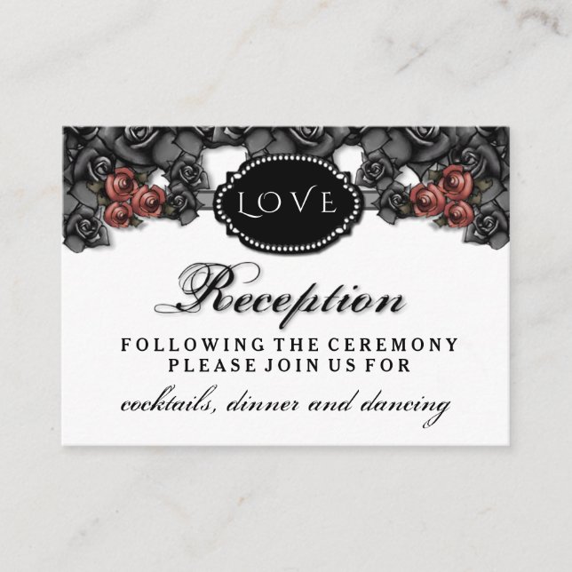 Black Red Roses LOVE Halloween Wedding Reception Enclosure Card (Front)