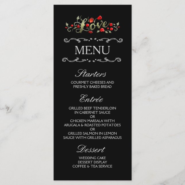 Black & Red Roses LOVE Matching Wedding Menu (Front)