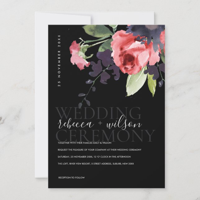BLACK RED ROSES PEONY EUCALYPTUS FLORAL WEDDING (Front)