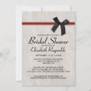 Black Red Rustic Burlap Bridal Shower Invitations
