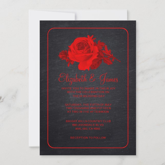 Black & Red Rustic Floral Wedding Invitations (Front)