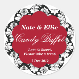 Black & red Scallop Damask Candy Buffet Sticker