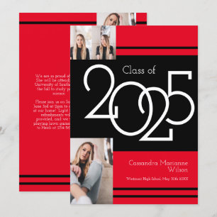 Black Red School Colours Graduation Announcement