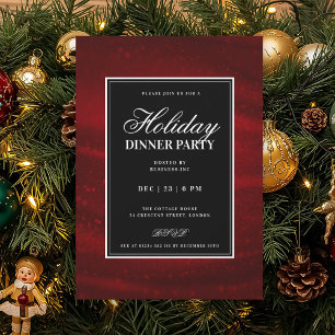 Black & Red Sequins Xmas Holiday Dinner Party Invitation