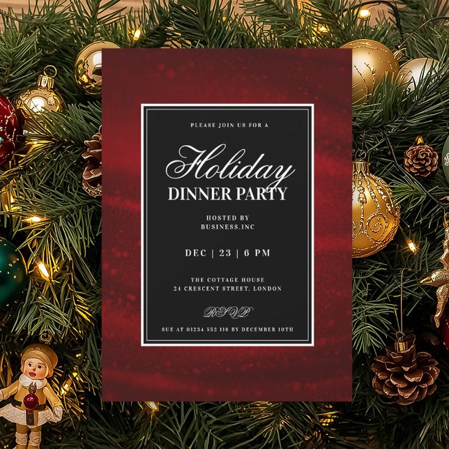 Black & Red Sequins Xmas Holiday Dinner Party Invitation (Black & Red Sequins Xmas Holiday Dinner Party Invitation)