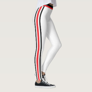 Black Red Side Stripes White Leggings Your Colours